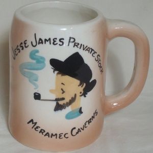 Vintage Coffee Mug Jesse James Hand Painted BOHO Tea Cup Mermen Caverns EUC
